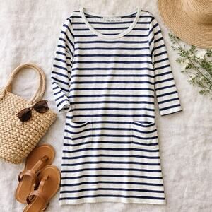 Rachel Roy Striped Shift Dress Blue White Nautical Scoop Neck Size Medium